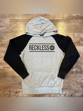 Young & Reckless Unisex Gray and Black Hooded Sweatshirt Small Color Block